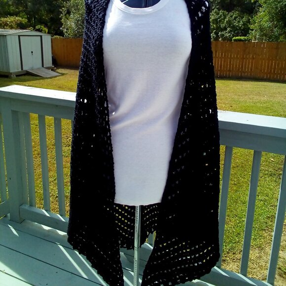 Hand Crafted Crochet shawl, Color Black, Oversize should fit L to a XL